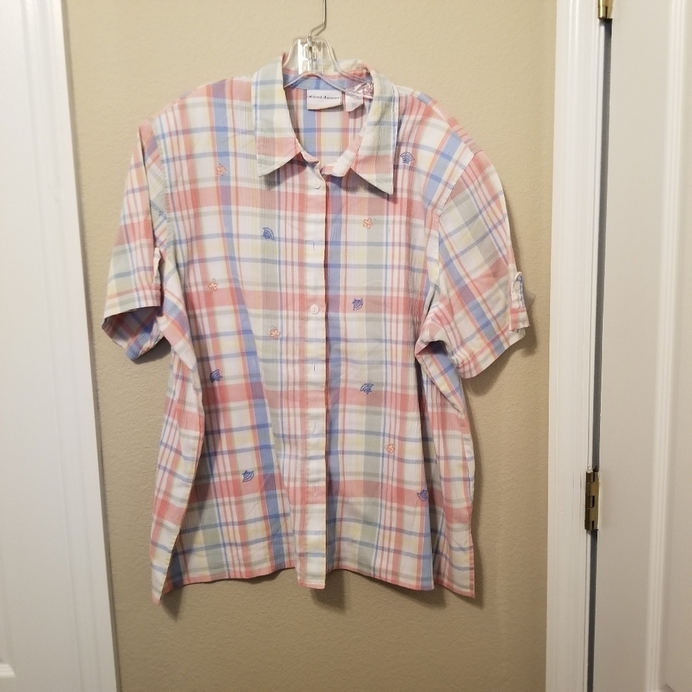 ALFRED DUNNER Woman 20W  Button Down Plaid Shirt Blouse RN 19232